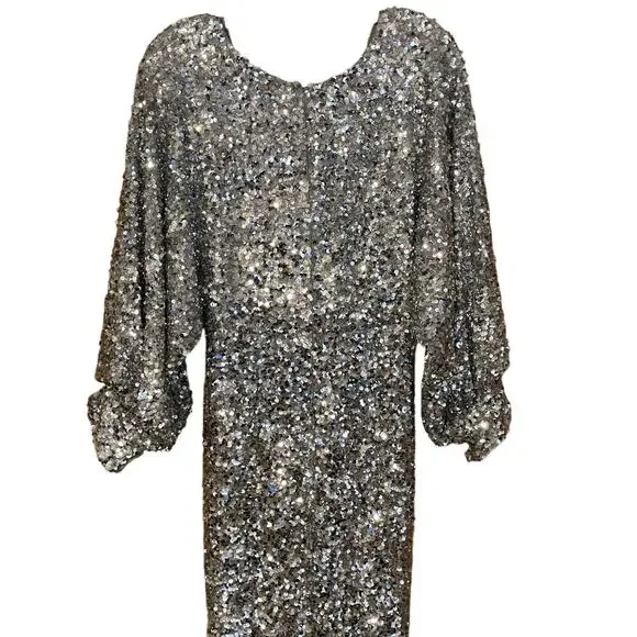 Sachin + Babi Size 2 NWD Sequin Gabby Glitter Long Sleeve V Neck Gown NWT Flaw - Picture 7 of 11